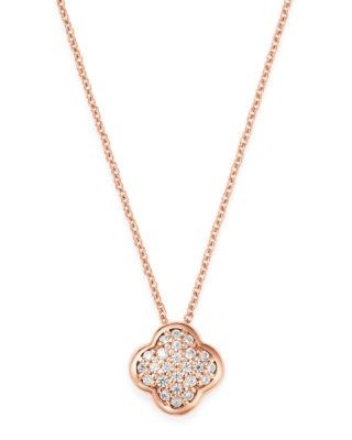 Bloomingdale's Fine Collection Pave Diamond Clover Pendant Necklace in 14K Rose Gold, 0.08 tcw