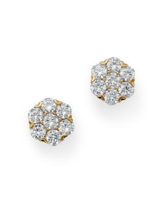 Bloomingdale's Fine Collection Round Cut Diamond Cluster Stud Earrings in 14K Yellow Gold, 1.0 tcw