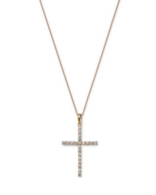 Bloomingdale's Fine Collection Diamond Micro-Pave Cross Pendant Necklace in 14K Yellow Gold, 0.50 tcw