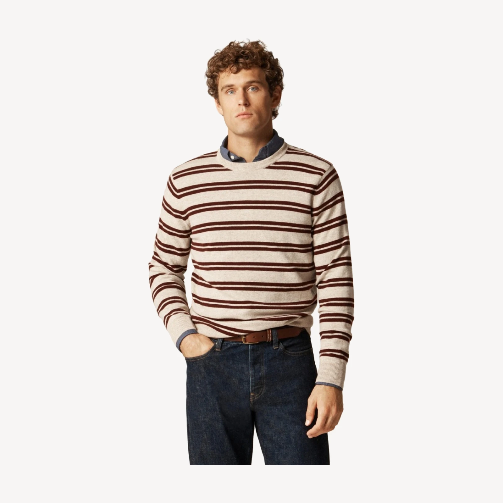 Cashmere crewneck sweater in double stripe