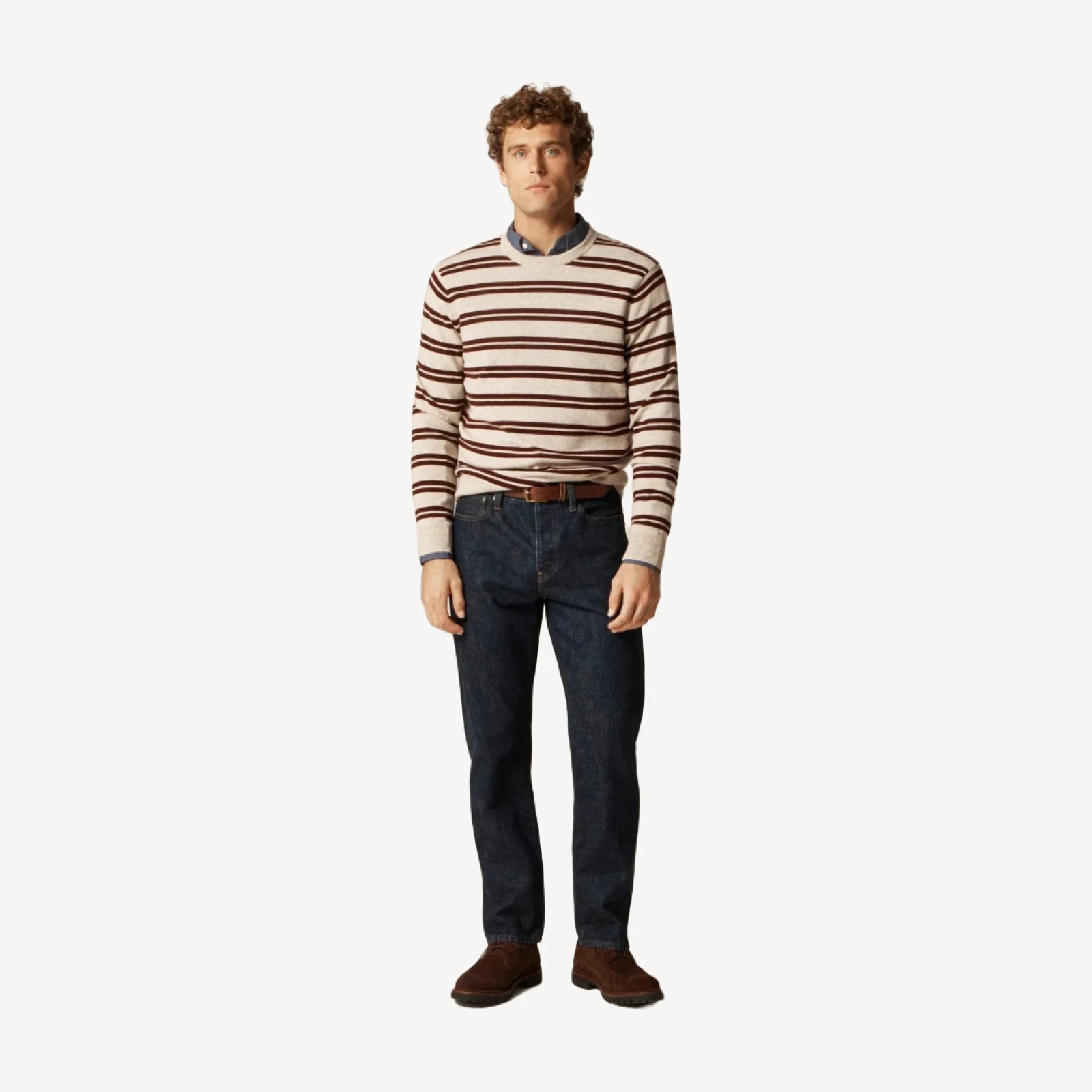 Cashmere crewneck sweater in double stripe