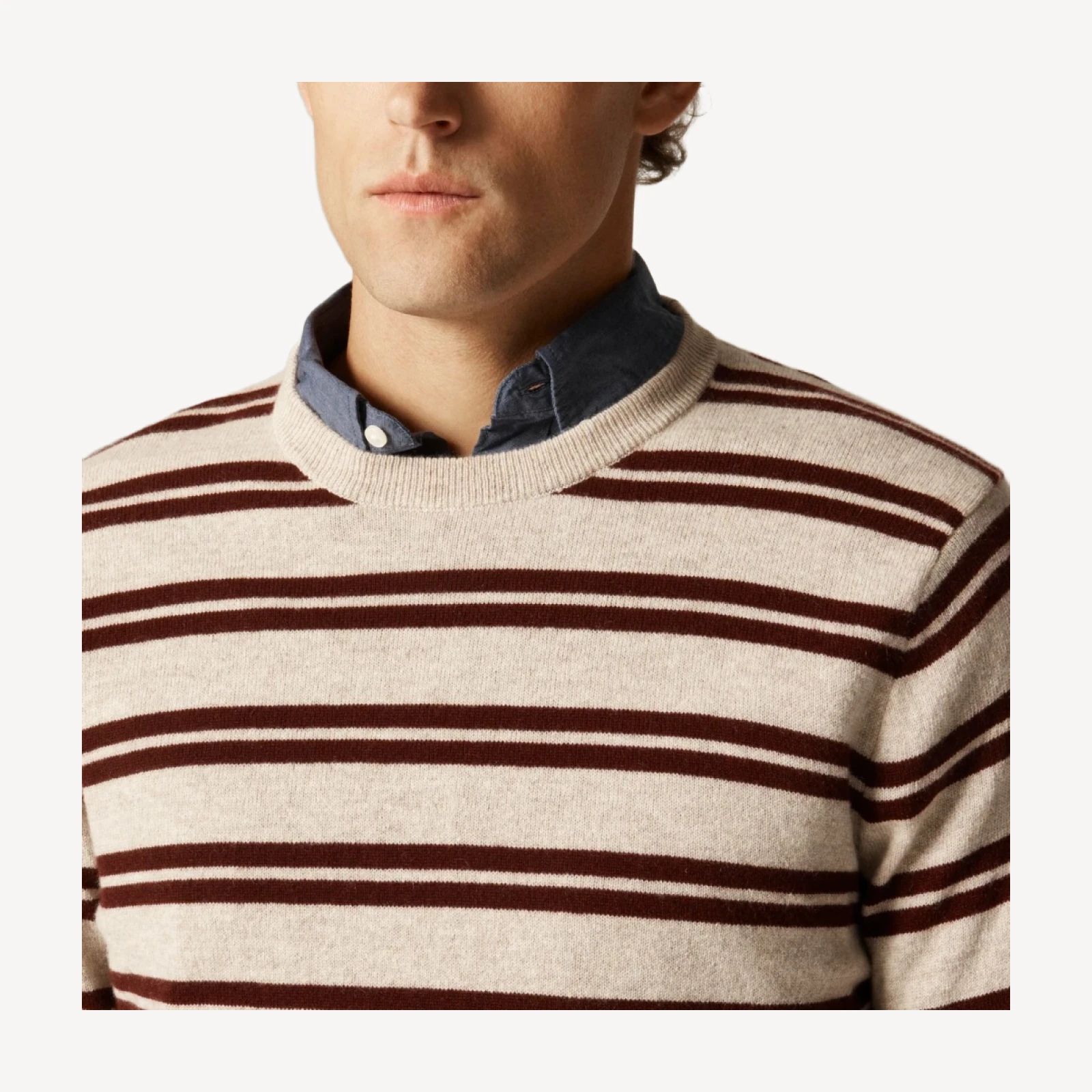Cashmere crewneck sweater in double stripe