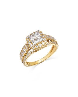 Bloomingdale's Fine Collection Diamond Princess & Round Halo Ring in 14K Yellow Gold, 1.50 tcw