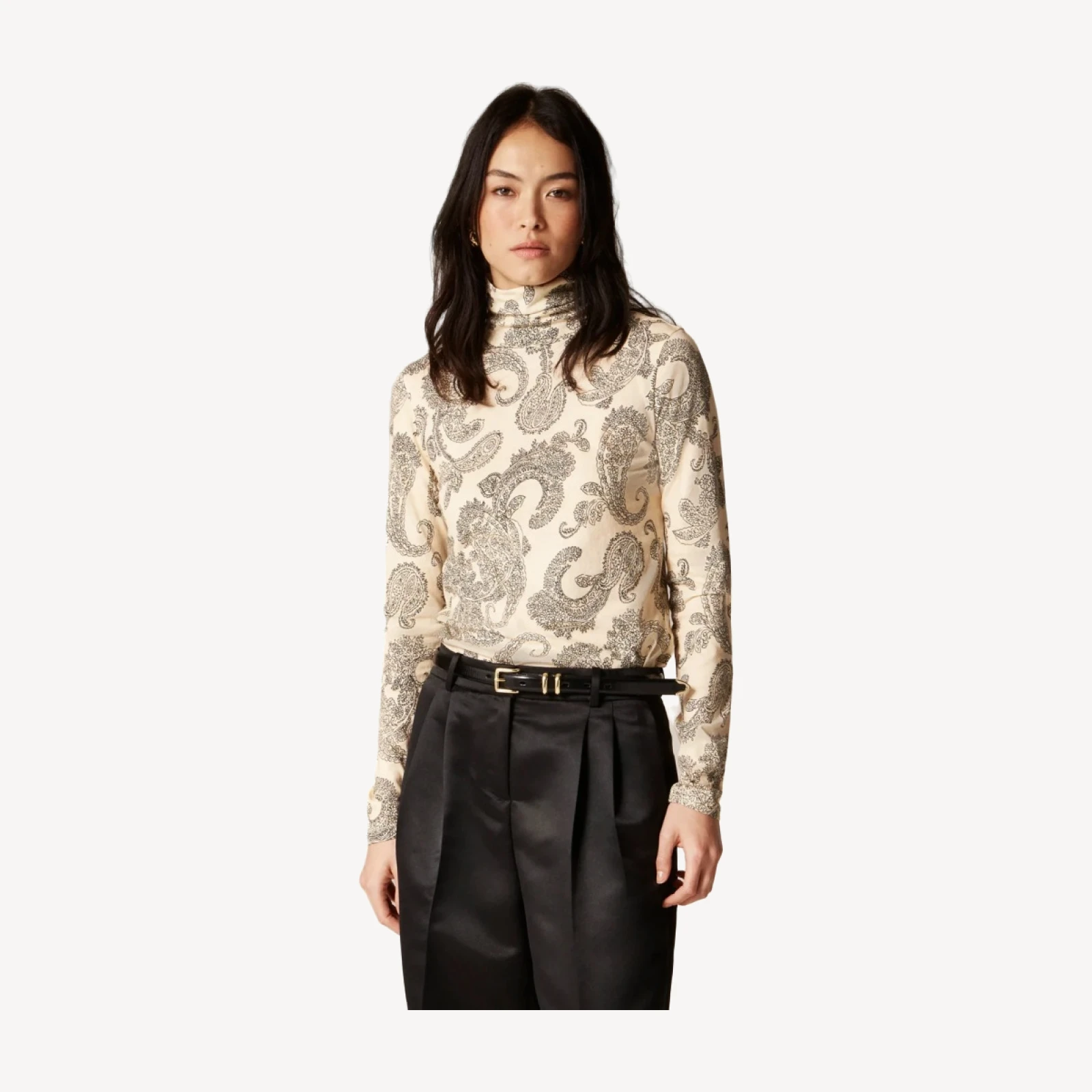 Feather jersey turtleneck in paisley