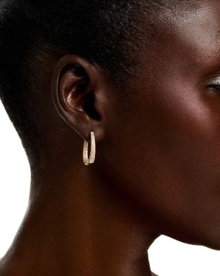 Bloomingdale's Fine Collection Diamond Double Row Oval Hoop Earrings in 14K Yellow Gold, 1.0 tcw