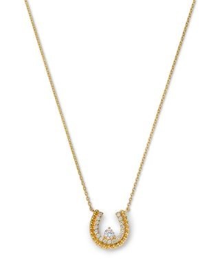 Bloomingdale's Fine Jewelry Diamond Horseshoe Beaded Pendant Necklace in 14K Yellow Gold, 0.25 tcw