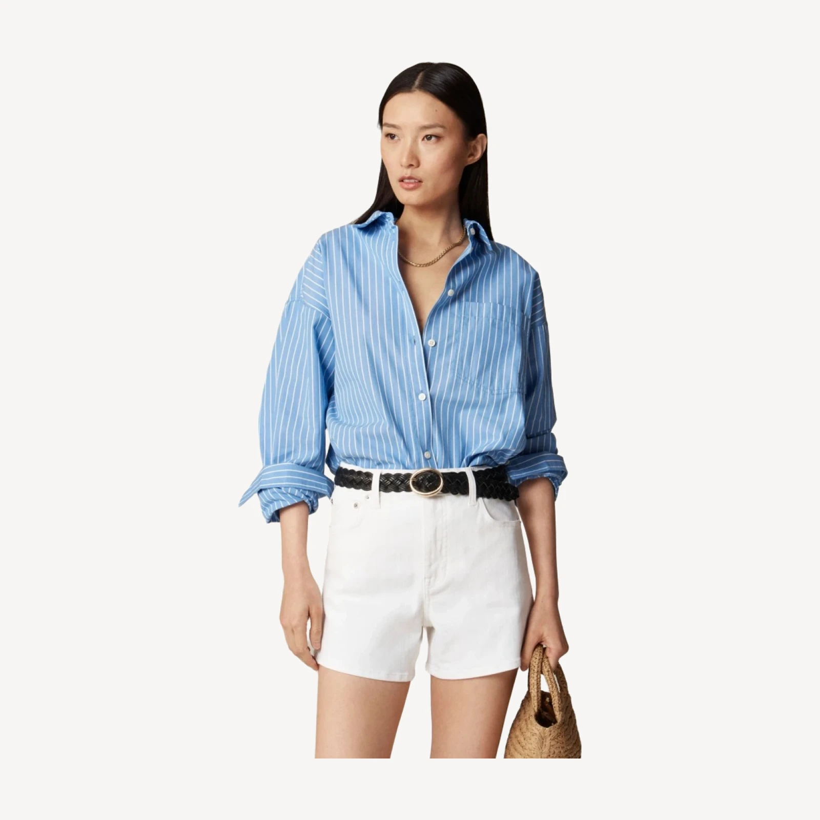 High-rise white denim short
