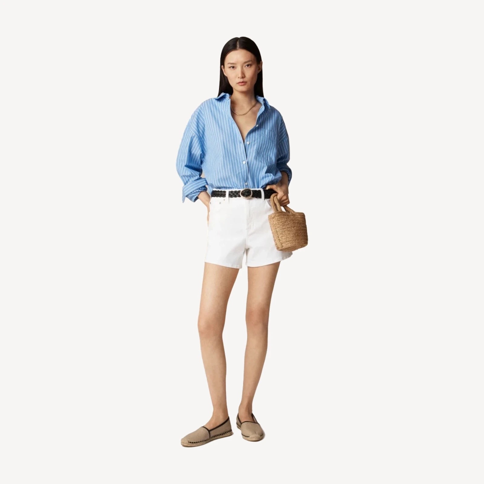 High-rise white denim short
