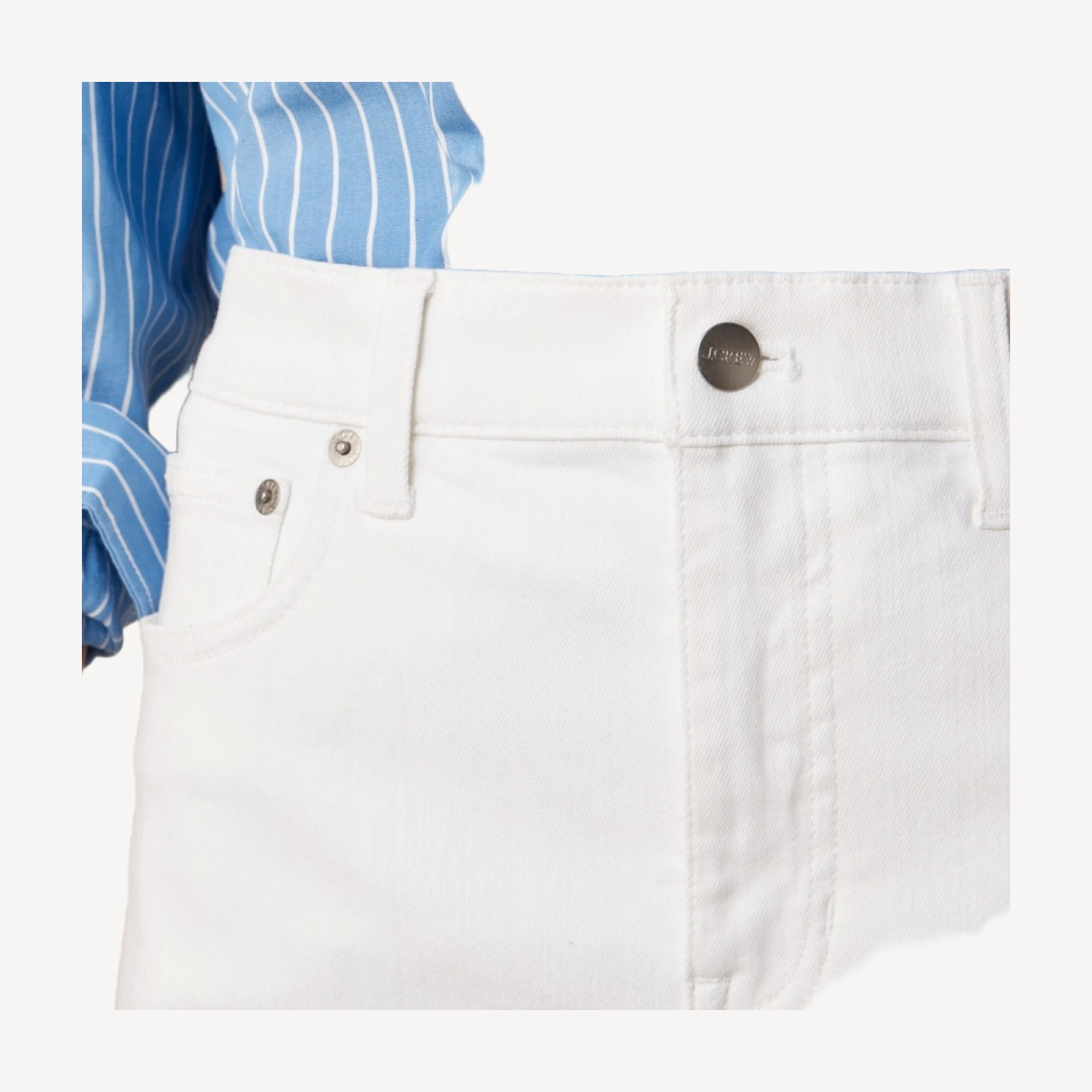 High-rise white denim short