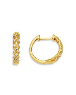 Bloomingdale's Fine Collection Diamond Textured Huggie Earrings in 14K Yellow Gold, 0.25 tcw