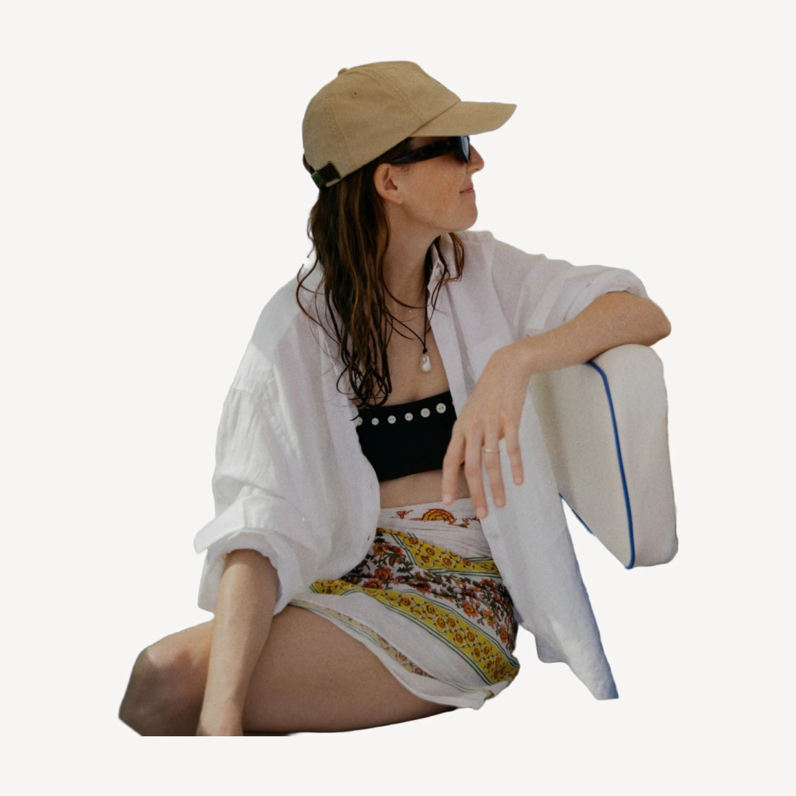 Button-trim bandeau bikini top