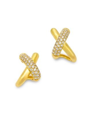Bloomingdale's Fine Collection Diamond Pave Crossover Huggie Hoop Earrings in 14K Yellow Gold, 0.50 tcw