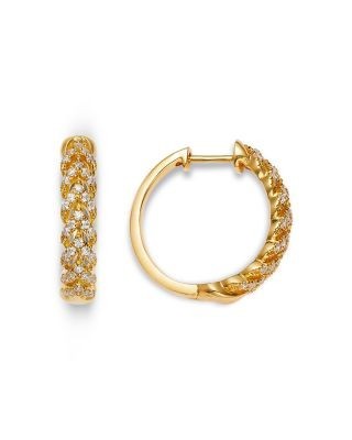 Bloomingdale's Fine Collection Textured Diamond Huggie Hoop Earrings in 14K Yellow Gold, 0.48 tcw
