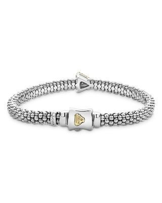 Lagos Ksl 18K Yellow Gold, Sterling Silver and Diamond Pyramid Caviar Beaded Bracelet