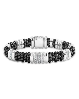Lagos Sterling Silver Black Caviar Diamond & Black Ceramic Station Bracelet