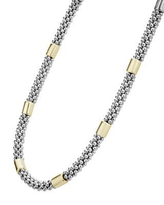 Lagos 18K Yellow Gold & Sterling Silver High Bar Station Necklace, 16