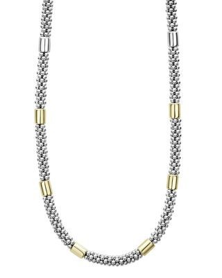 Lagos Sterling Silver & 18K Yellow Gold High Bar Station Necklace, 18