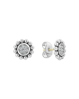Lagos Sterling Silver Caviar Spark Diamond Stud Earrings