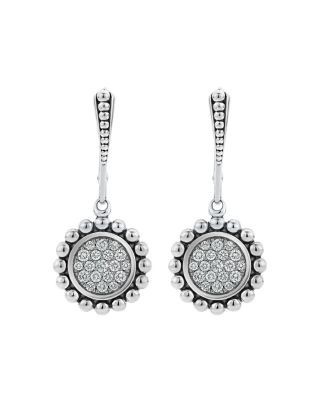 Lagos Sterling Silver Caviar Spark Diamond Drop Earrings