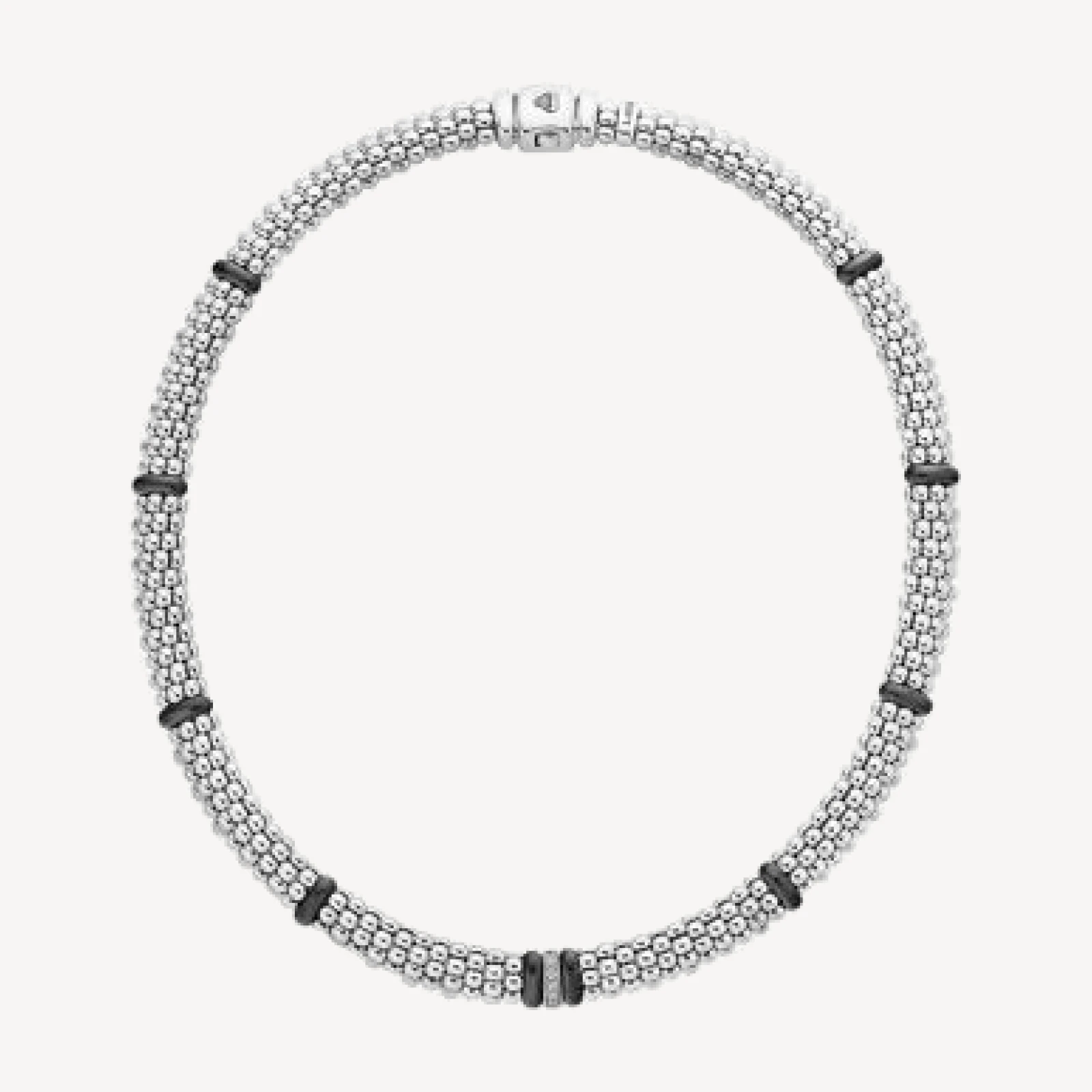 Lagos Sterling Silver Black Caviar Diamond & Ceramic Station Necklace, 16