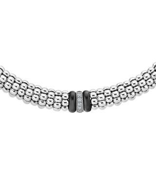 Lagos Sterling Silver Black Caviar Diamond & Ceramic Station Necklace, 16
