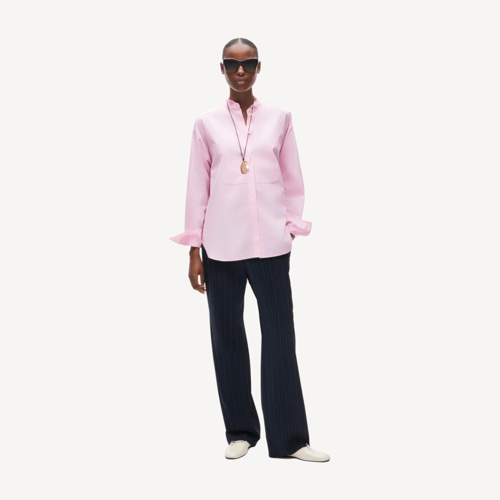 Tuxedo-bib button-up shirt in Thomas Mason® cotton poplin