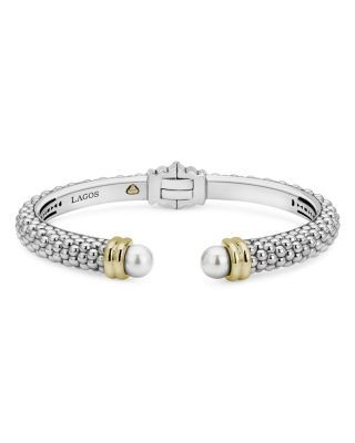Lagos Sterling Silver and 18K Yellow Gold Luna Cultured Freshwater Pearl Cuff
