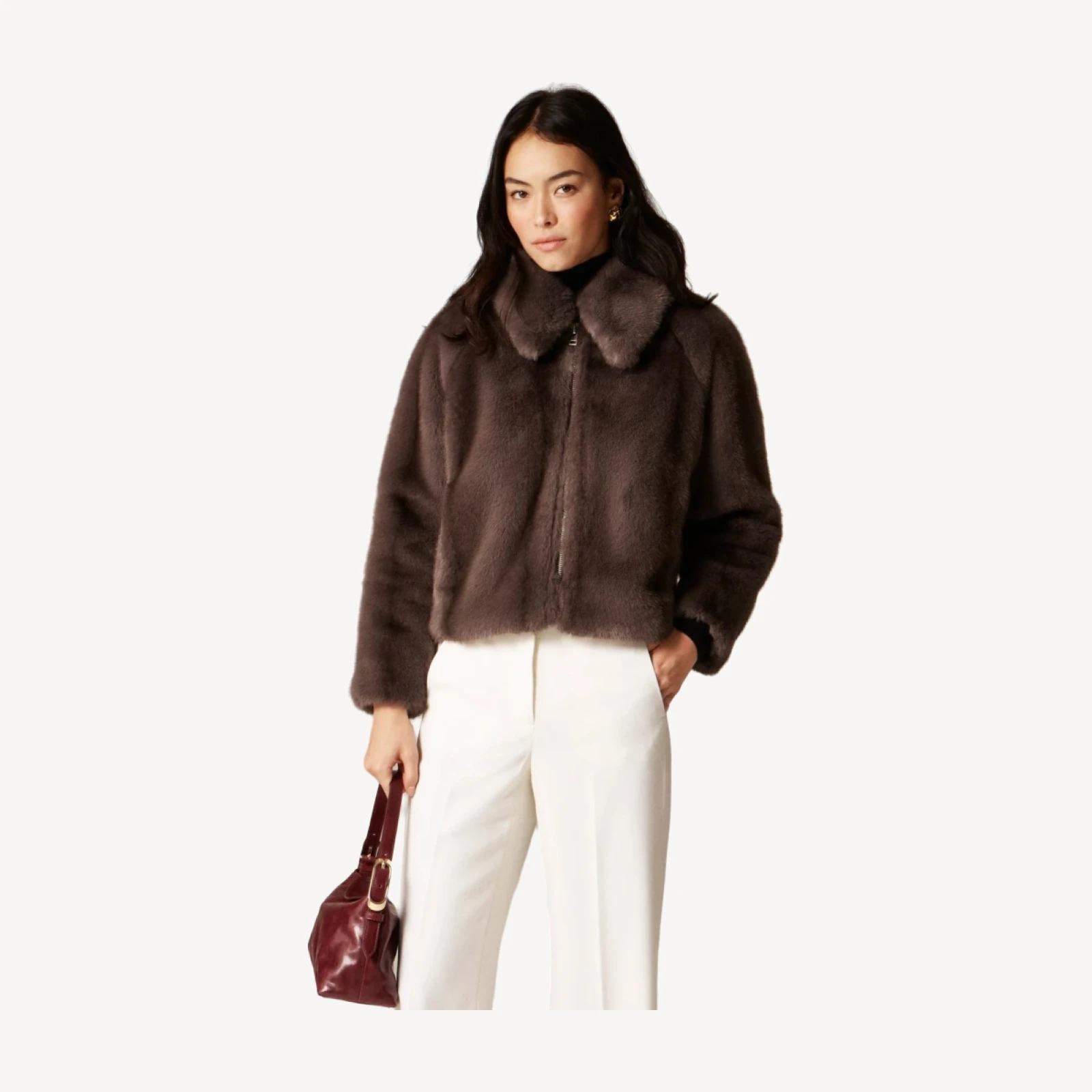 Zip-up jacket in faux fur
