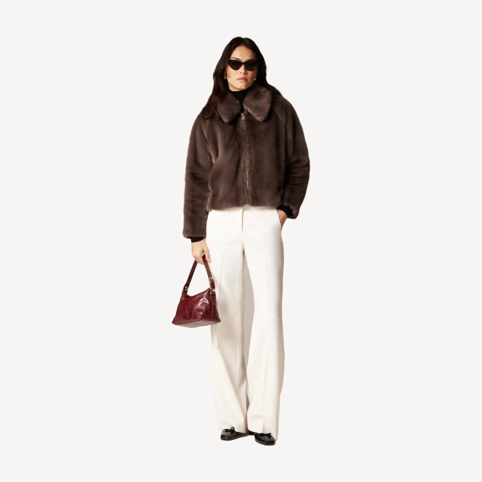 Zip-up jacket in faux fur