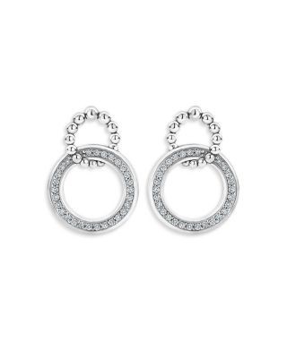 Lagos Sterling Silver Caviar Spark Diamond Interlocking Circle Drop Earrings