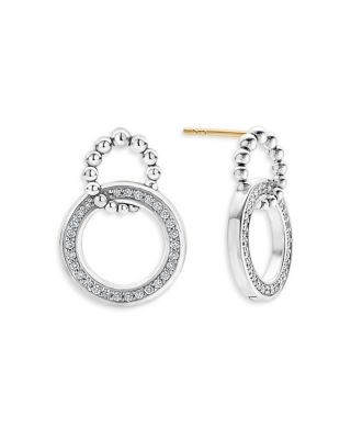 Lagos Sterling Silver Caviar Spark Diamond Interlocking Circle Drop Earrings
