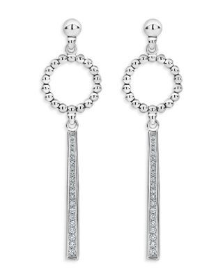 Lagos Sterling Silver Caviar Spark Diamond & Bead Circle Linear Drop Earrings