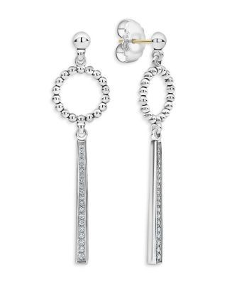 Lagos Sterling Silver Caviar Spark Diamond & Bead Circle Linear Drop Earrings