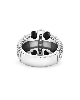 Lagos Sterling Silver Black Caviar Diamond & Ceramic Statement Ring