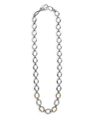 Lagos Sterling Silver & 18K Yellow Gold Caviar Luxe Diamond Link Necklace, 18