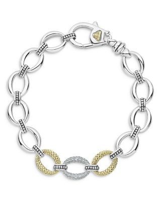 Lagos Sterling Silver & 18K Yellow Gold Lux Diamond Chain Bracelet