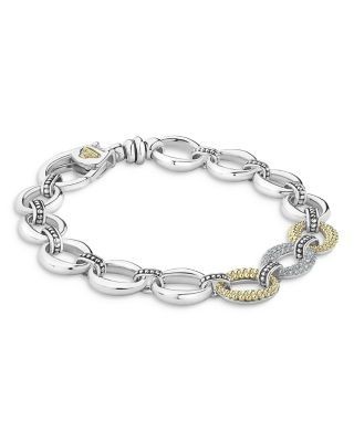 Lagos Sterling Silver & 18K Yellow Gold Lux Diamond Chain Bracelet