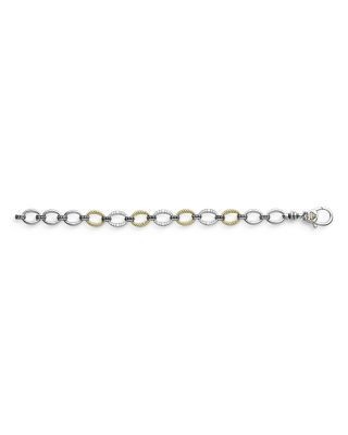 Lagos Stainless Steel & 18K Yellow Gold Caviar Luxe Diamond Link Bracelet