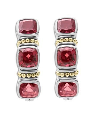 Lagos 18K Yellow Gold & Sterling Silver Rittenhouse Rhodolite Garnet Half Hoop Earrings