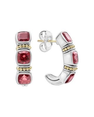 Lagos 18K Yellow Gold & Sterling Silver Rittenhouse Rhodolite Garnet Half Hoop Earrings