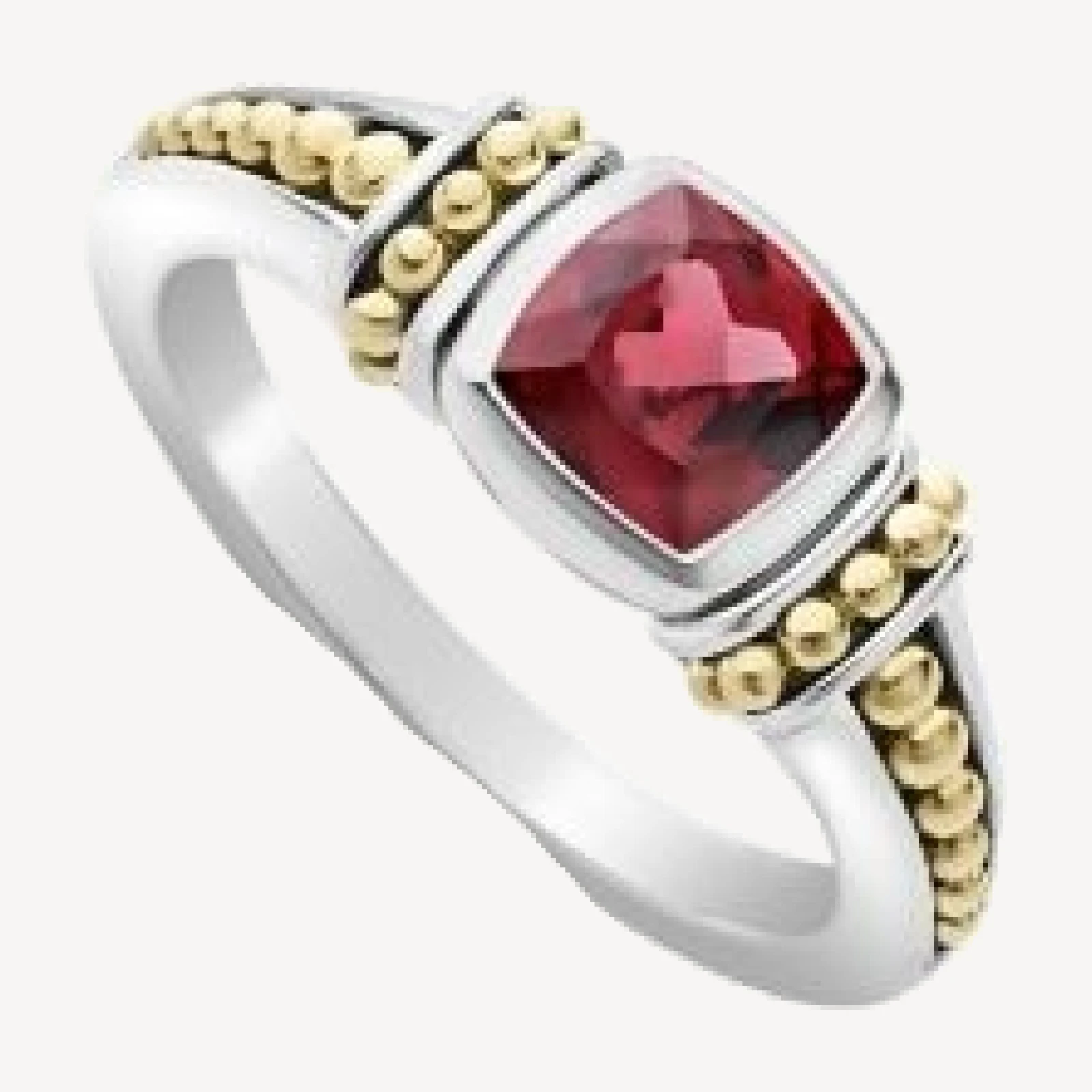 Lagos 18K Yellow Gold & Sterling Silver Rittenhouse Rhodolite Garnet Solitaire Beaded Ring