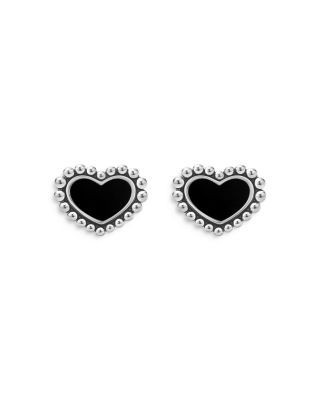 Lagos Sterling Silver Maya Onyx Heart Stud Earrings
