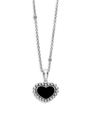 Lagos Sterling Silver Maya Onyx Inlay Heart Pendant Necklace, 16-18