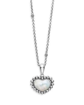 Lagos Sterling Silver Maya Mother of Pearl Inlay Heart Pendant Necklace, 16-18