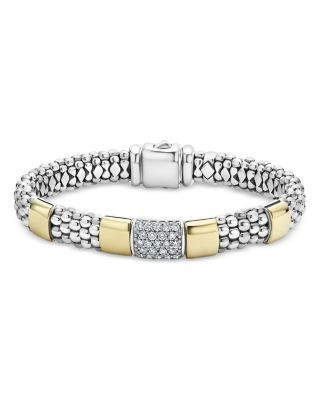 Lagos Sterling Silver & 18K Gold High Bar Diamond Bracelet, 6 - Exclusive