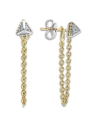 Lagos Sterling Silver & 18K Yellow Gold Caviar Diamond Front to Back Chain Drop Earrings