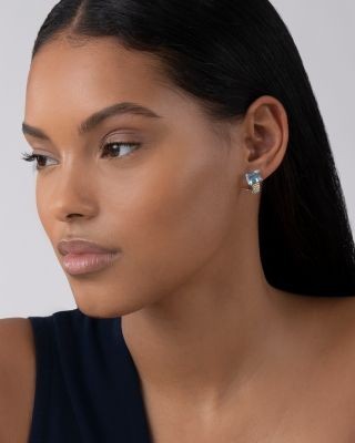 Lagos 18K Yellow Gold & Sterling Silver Glacier Blue Topaz Caviar Beaded Half Hoop Earrings