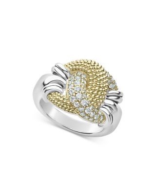 Lagos Sterling Silver & 18K Yellow Gold Caviar Luxe Diamond Large Knot Ring