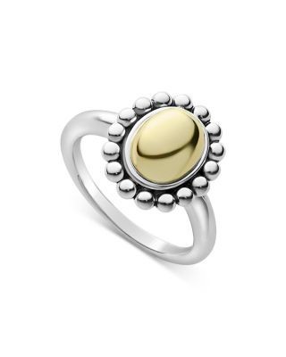 Lagos 18K Yellow Gold & Sterling Silver High Bar Oval Dome Ring