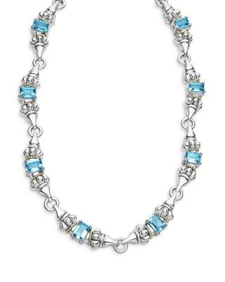 Lagos 18K Yellow Gold & Sterling Silver Glacier Blue Topaz Collar Necklace, 16